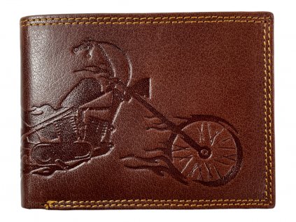 Kožená peněženka s motorkou - hnědá 1501