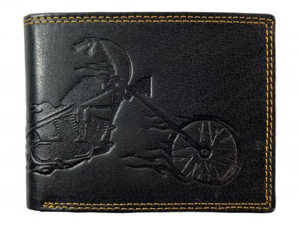 Kožená peněženka s motorkou - černá 1501