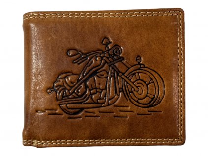 Kožená peněženka s motorkou - hnědá JC1