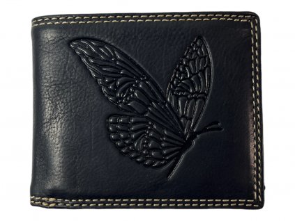 Kožená peněženka s motýlem - černá JC67