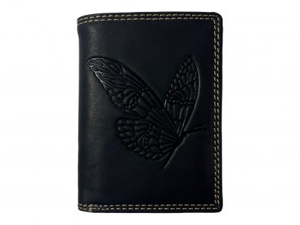 Kožená peněženka s motýlem - černá JC68