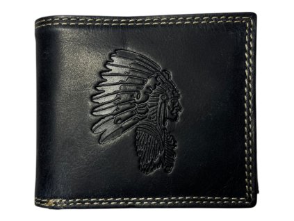 Kožená peněženka s indiánem - černá 103