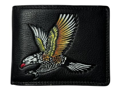 Kožená peněženka s orlem - černá 105