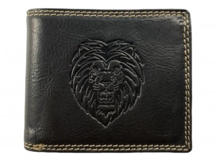 Kožená peněženka se lvem - černá 2429
