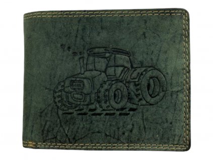 Kožená peněženka s traktorem - zelená 374