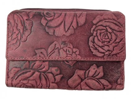 Dámská kožená peněženka s růží - růžová 3281