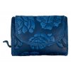 Dámská kožená peněženka s růží - modrá 4429