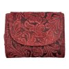 Dámská kožená peněženka s květinami - červená 4418