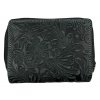 Dámská kožená peněženka s květinami - černá 4418