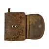 Dámská kožená peněženka s květinami - hnědá 4418