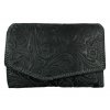 Dámská kožená peněženka s květinami - černá 2819