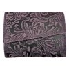 Dámská kožená peněženka s květinami - fialová 777