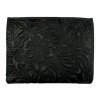 Dámská kožená peněženka s květinami - černá 777