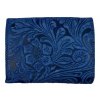 Dámská kožená peněženka s květinami - modrá 777