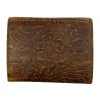 Dámská kožená peněženka s květinami - hnědá 777