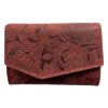 Dámská kožená peněženka s květinami - červená 2819