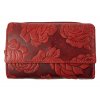 Dámská kožená peněženka s růží - červená 3281