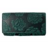 Dámská celokožená peněženka s růží - zelená 3929