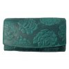 Dámská kožená peněženka s růží - zelená 3998