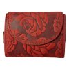 Dámská kožená peněženka s růží - červená 4429