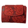 Dámská celokožená peněženka s růží - červená 3933