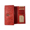 Dámská kožená peněženka s květinami - červená 4412
