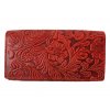 Dámská kožená peněženka s květinami - červená 4412