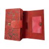 Dámská kožená peněženka s květinami - červená 4413