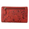 Dámská kožená peněženka s květinami - červená 4413