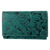 Dámská kožená peněženka s květinami - zelená 4413