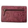 Dámská kožená peněženka s květinami - vínová 4413
