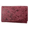 Dámská kožená peněženka s květinami - vínová 4413