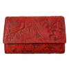 Dámská kožená peněženka s květinami - červená 4415