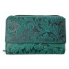 Dámská kožená peněženka s květinami - zelená 4415